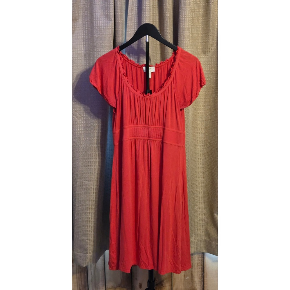 Ann Taylor Loft Ruffled‎ Neckline Elastic Empire Waist Dress Women's Size 8 Red